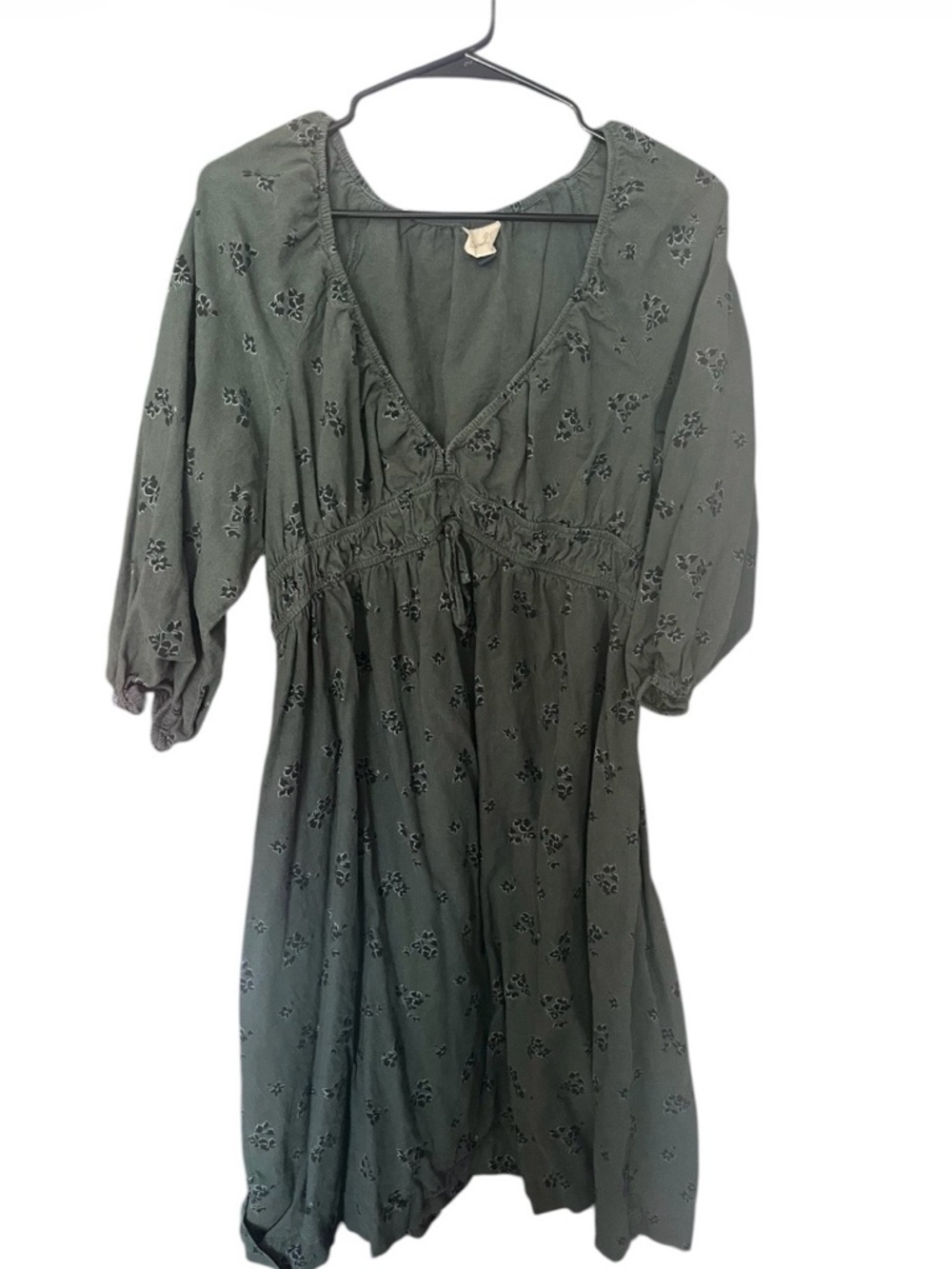 Universal Thread Olive Green Embroidered V-Neck Midi Dress